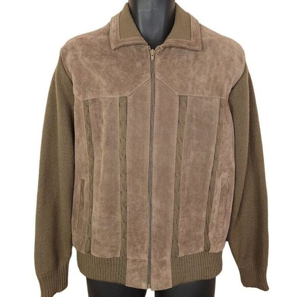 Suede Leather Knit Jacket Vintage 80s Rockabilly Mens Size Medium